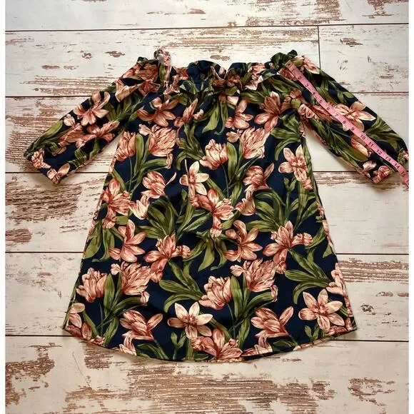 Blu Pepper Cold Shoulder Floral Dress Size M Tropical Off Shoulder Dress - Picture 5 of 17